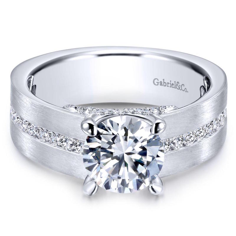 14k White Gold Diamond Engagement Ring. SETTING ONLY, center stone not included.