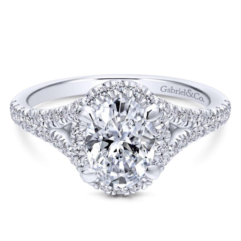14k White Gold Diamond Engagement Ring. SETTING ONLY, center stone not included.