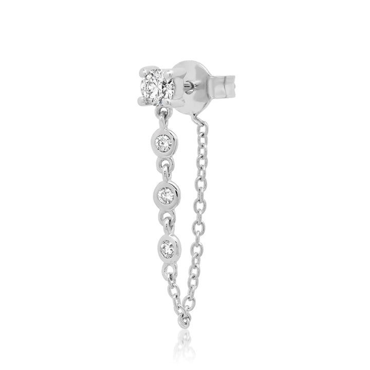 Eriness 14K Gold Single Diamond Stud with Diamond Chain - SBE93-YG-WD