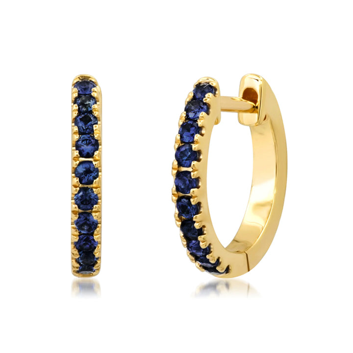 Eriness 14K Yellow Gold Standard Blue Sapphire Huggie Earrings - SBH1-YG-BS