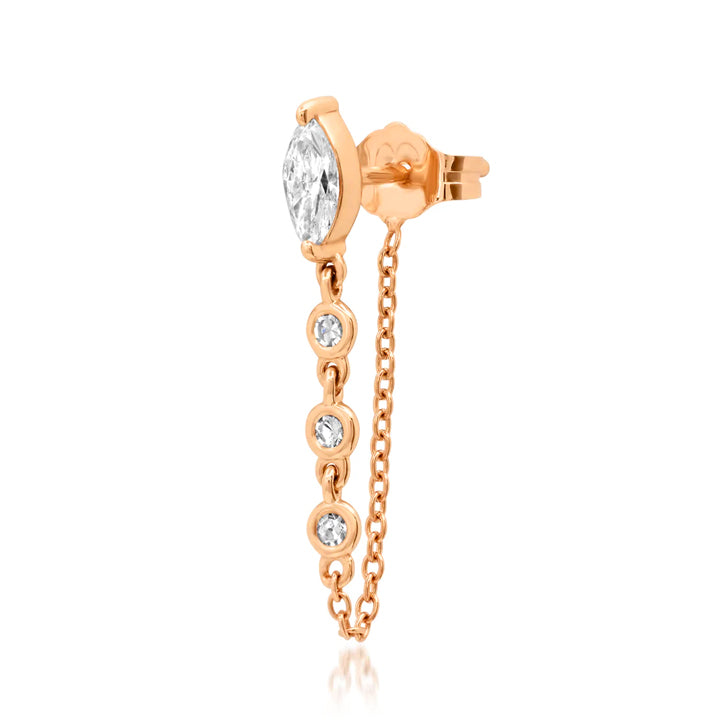 Eriness 14K Yellow Gold Single Marquise Stud Diamond Chain Earring