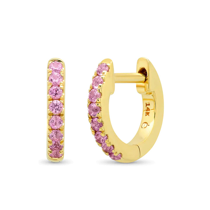 Eriness 14K Yellow Gold Mini Pink Sapphire Huggie Earrings - SBE49-YG-PS