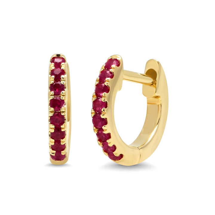 Eriness 14K Yellow Gold Mini Ruby Huggie Earrings - SBE49-YG-RBY