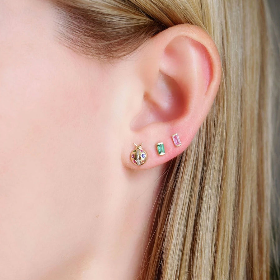 Eriness 14K Yellow Gold Pink Sapphire Baguette Stud Earrings