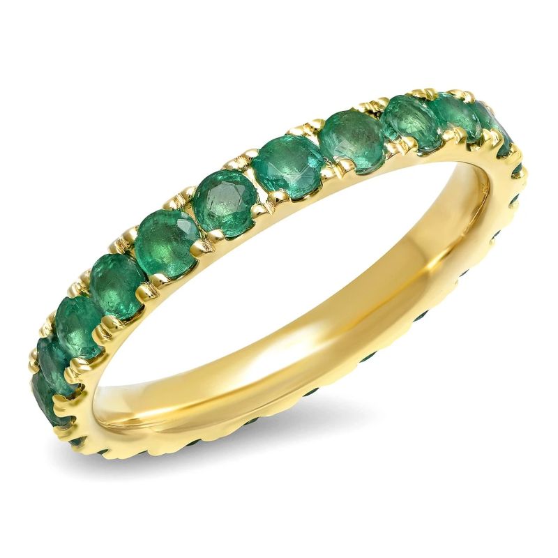 Whether your birthday is in May or Emeralds are simply the way to your heart, this ring is sure to wow any lucky lad(y). This ring sits beautifully on a finger among the entire Large Eternity Band collection, or looks perfectly edited on its own. The Large Emerald Eternity Band weighs 1.45 carats and is 2.8 mm thick.