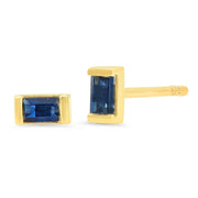 These studs are the ultimate Eriness bestseller, we can hardly keep them in stock. The Blue Sapphire Baguette Studs are made up of 0.22 carats worth of channel-set blue sapphires and fill the need of that not-too-big and not-too-small baguette stud shape that looks great laid horizontally or vertically on the lobe. They can be dressed up or down, and can be worn in any of your ear holes. They look amazing next to our Blue Sapphire Triangle Studs, or our Blue Sapphire Baguette Hoops. These Erines