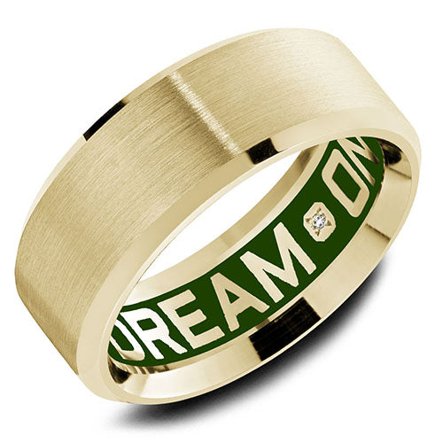 A hand painted enamel Carlex with a custom engraving of your chosen date or message. Enamel is available in black, green or blue. This ring is available in 18K (White, Yellow & Rose) gold & Platinum 950.