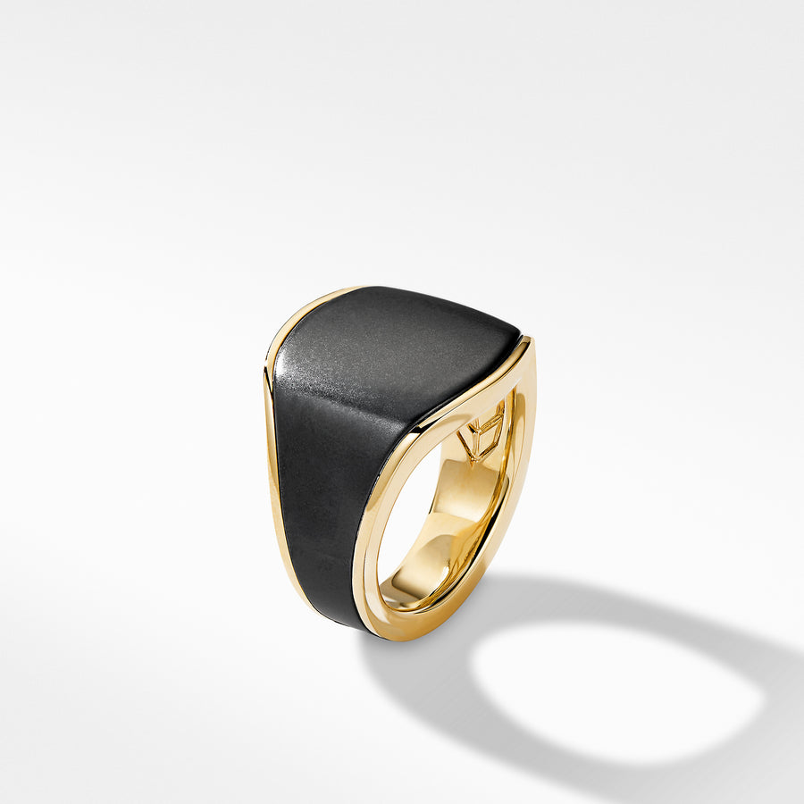David Yurman Streamline Signet Ring in 18K Yellow Gold with Black Titanium - R25403M8N