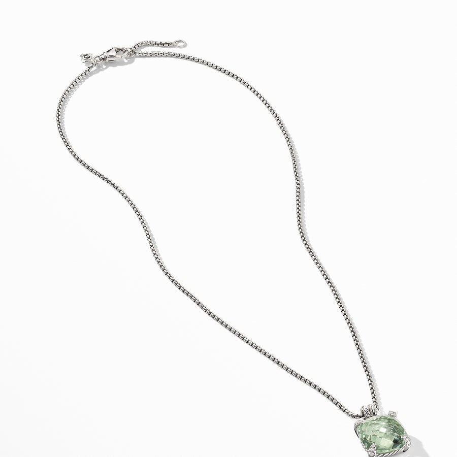 David Yurman Chatelaine Pendant Necklace with Praisolite and Diamonds- N12742DSSAPLDI18
