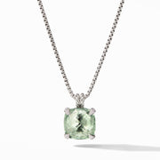 Sterling silver ��� Prasiolite, Pav? diamonds, .08 total carat weight,  ��� Adjustable length, 17-18 ��� Pendant, 14mm ��� Lobster clasp-