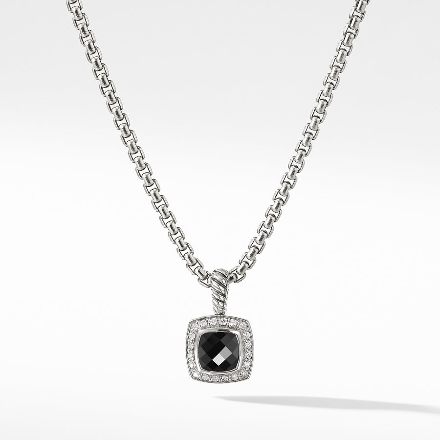 Sterling silver ��� Faceted black onyx, 7x7mm, Pav? diamonds, 0.17 total carat weight,  ��� Baby box chain, 1.7mm wide ��� Pendant, 11x11mm ��� Lobster clasp-