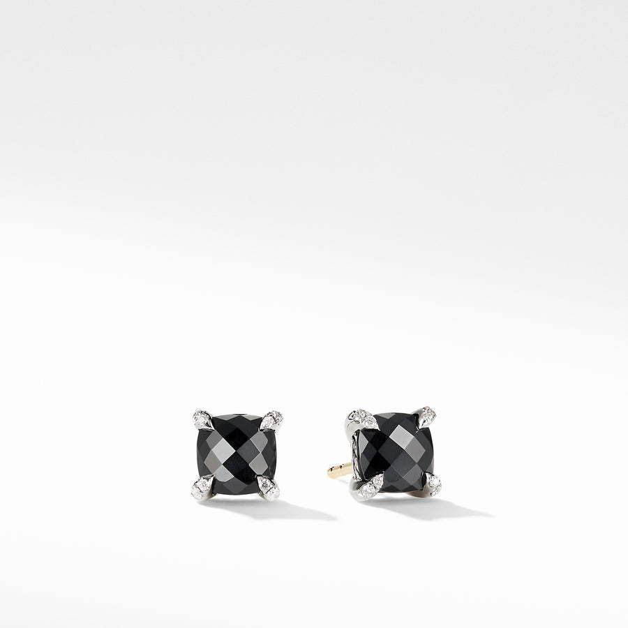 Chatelaine? Stud Earrings with Black Onyx and Diamonds