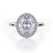 This immaculate Michael M engagement ring is displayed with a stunning oval shaped center diamond (not included at time of purchase), and can fit an array of diamonds ranging in size from 2.40 carats to 2.60 carats.