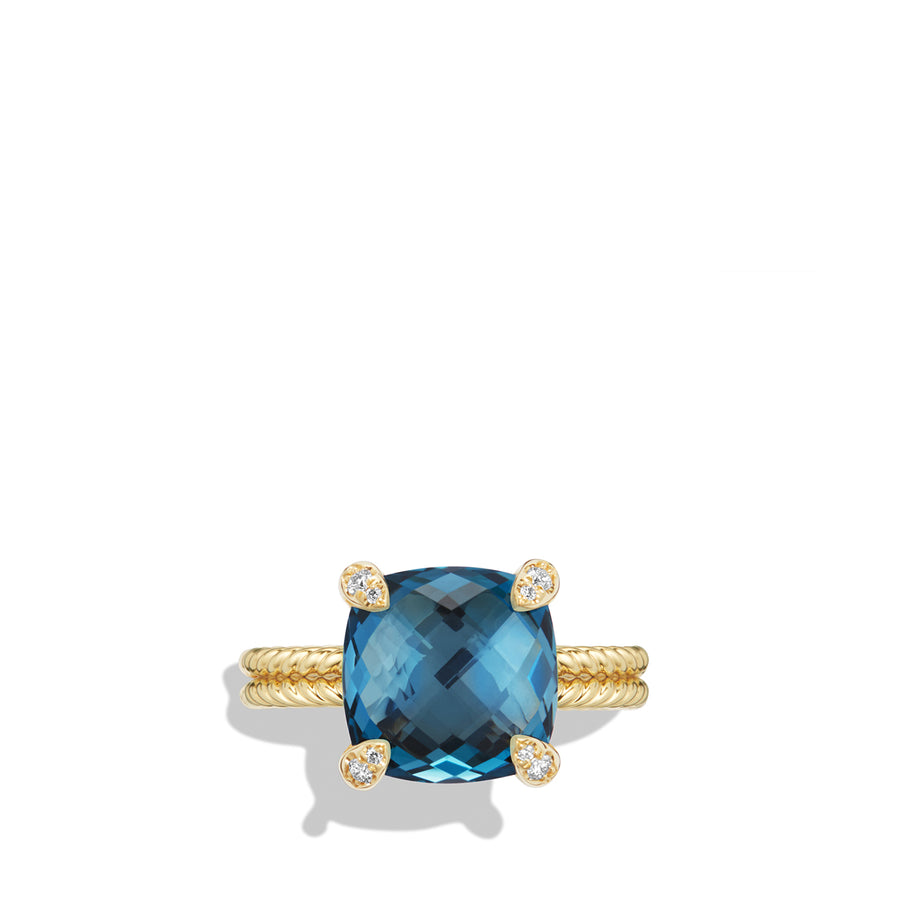 David Yurman Ring with Hampton Blue Topaz and Diamonds in 18K Gold - R12643D88AIBDI
