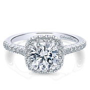 Ladies 14k White Gold 0.64ct Diamond Gabriel & Co Halo Semi Mount Engagement Ring. Center head holds up to 1ct stones. **Center stone not included.