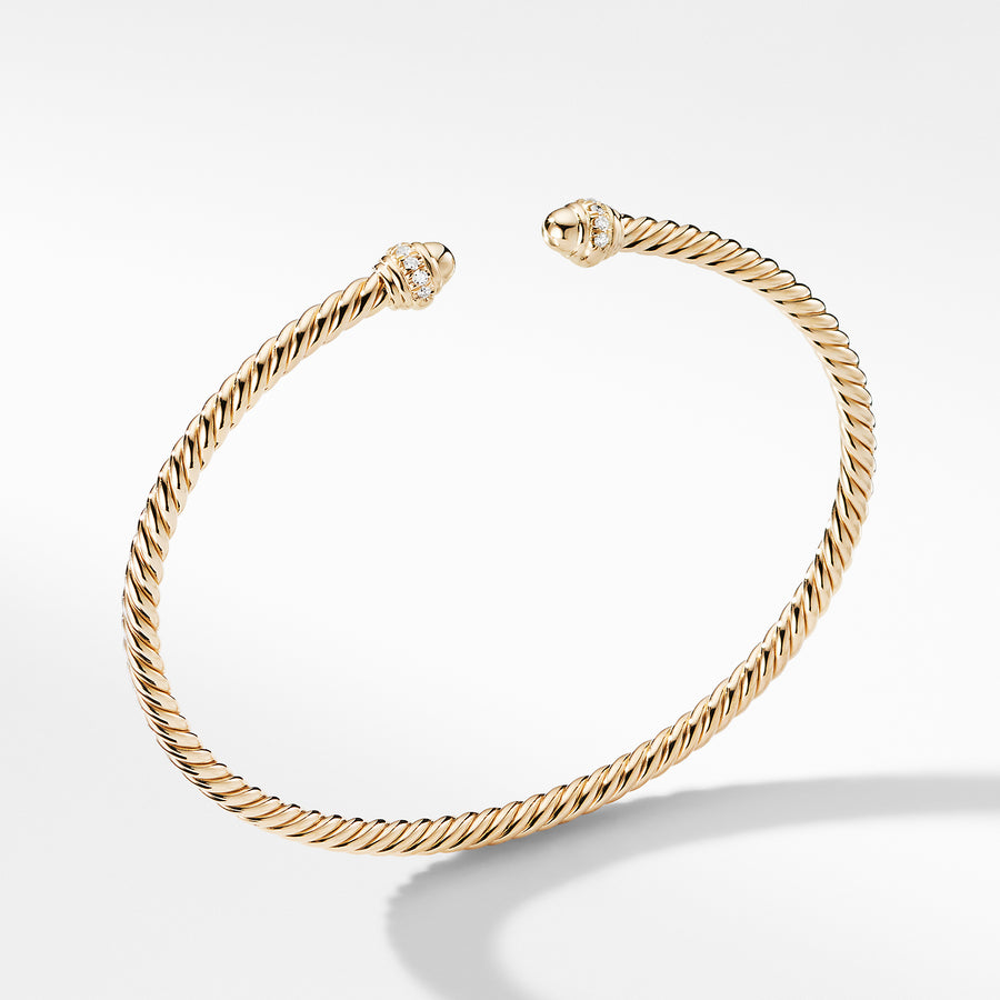 David Yurman Cablespira Bracelet in 18K Yellow Gold with Diamonds, 3mm - B13769D88ADI