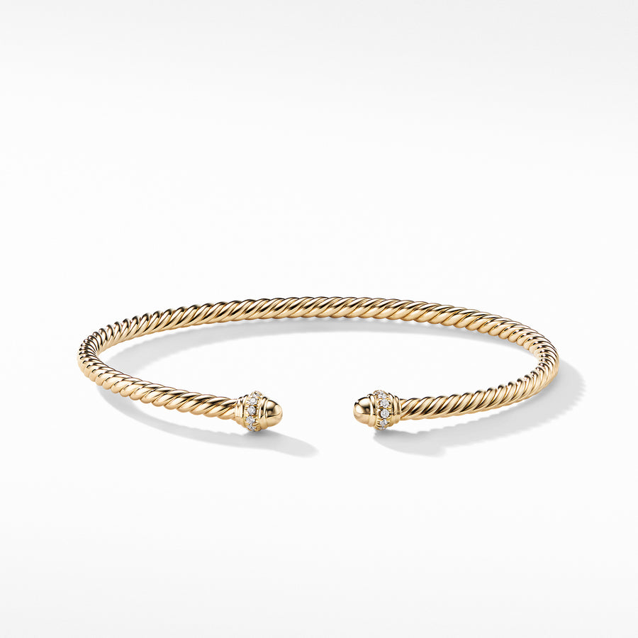 David Yurman Cablespira Bracelet in 18K Yellow Gold with Diamonds, 3mm - B13769D88ADI