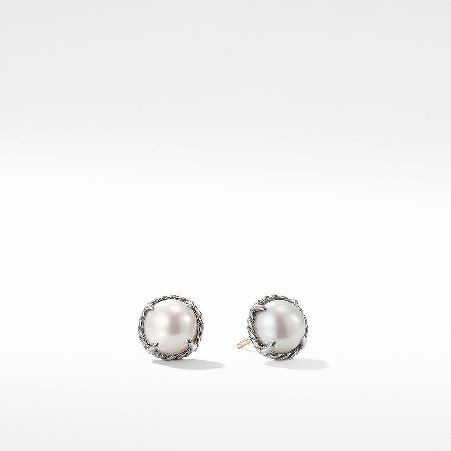 Sterling silverWhite cultured freshwater pearls, 8mm diameter, Earring, 10mm diameter