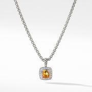 Sterling silver ��� Faceted citrine, 7x7mm, Pav? diamonds, 0.17 total carat weight,  ��� Baby box chain, 1.7mm wide ��� Pendant, 11x11mm ��� Lobster clasp-