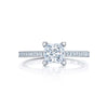 The clean look of channel set princess cut diamonds and regal floating crescent designs makes this princess setting fit for a queen.This engagement ring can accommodate a variety of center diamond sizes; starting at 0.5 carats
