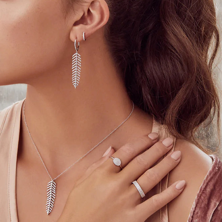 14K White Gold Diamond Feather Necklace - SC55006044