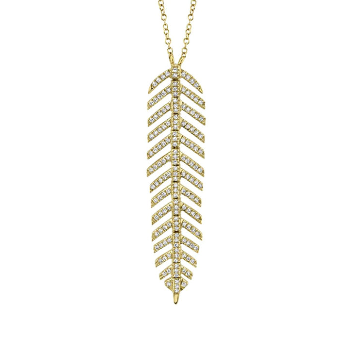 14K White Gold Diamond Feather Necklace - SC55006044