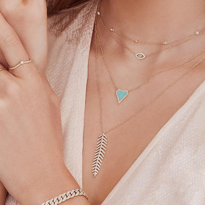 14K White Gold Diamond Feather Necklace - SC55006044