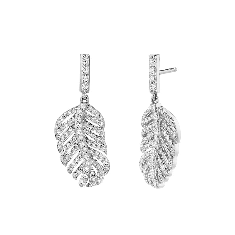 Sloane Street 18k White Gold Diamond Petite Feather Drop Earrings- SS-E014G-WD-W