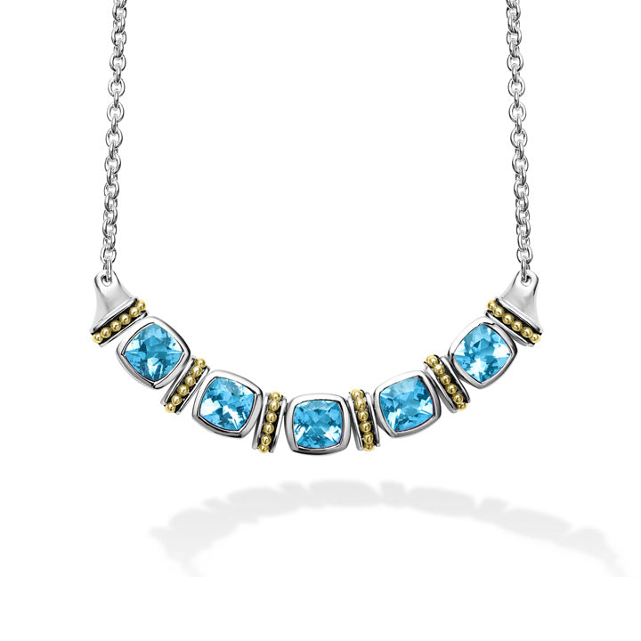 Lagos Caviar Color Five Station Swiss Blue Topaz Necklace - 04-81148-BML