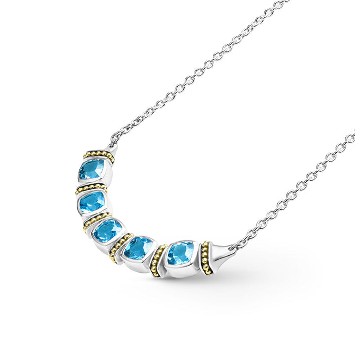 Lagos Caviar Color Five Station Swiss Blue Topaz Necklace - 04-81148-BML