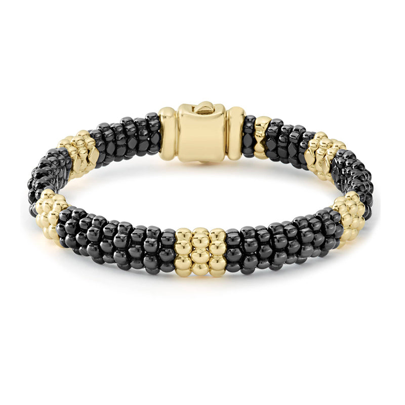 Lagos Black Caviar & Five Gold Ceramic Beaded Bracelet- 05-10277-CBM
