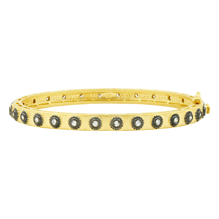 Freida Rothman Studded Eternity Hinge Bangle Bracelet in Gold & Black - YRZB0800B-HG