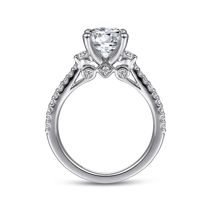 Gabriel & Co 14k White Gold Round Three-Stone Diamond Engagement Ring - ER7296R8W44JJ