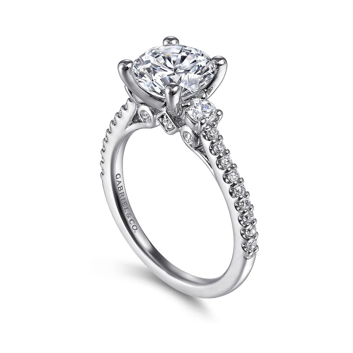 Gabriel & Co 14k White Gold Round Three-Stone Diamond Engagement Ring - ER7296R8W44JJ