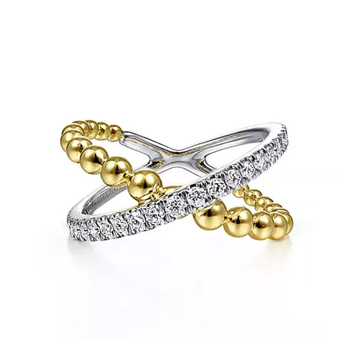 Gabriel & Co 14K White-Yellow Gold Bujukan Diamond and Metal Bead Criss Cross Ring - LR51628M45JJ