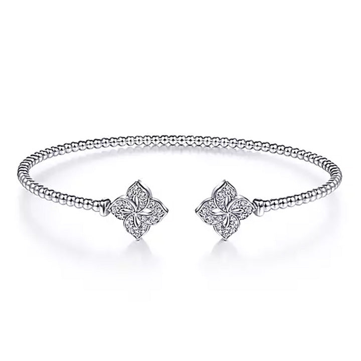 Gabriel & Co 14k White Gold Bujukan Split Cuff Bracelet with Diamond Flower Caps - BG4256-62W45JJ