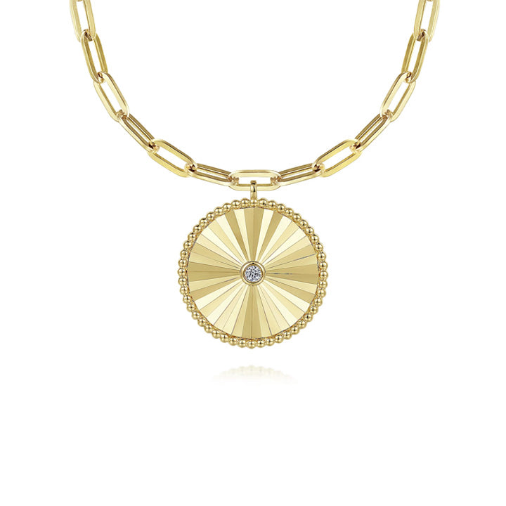 Gabriel & Co. 14K Yellow Gold Textured Diamond Medallion Hollow Chain Necklace - NK6841-18Y45JJ