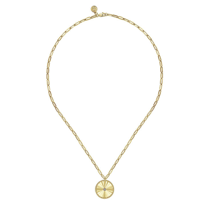 Gabriel & Co. 14K Yellow Gold Textured Diamond Medallion Hollow Chain Necklace - NK6841-18Y45JJ