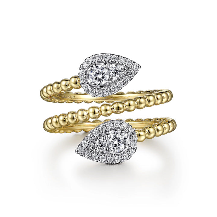Gabriel & Co 14K White-Yellow Gold Bujukan Wrap Ring with Teardrop Diamonds - LR52359M45JJ