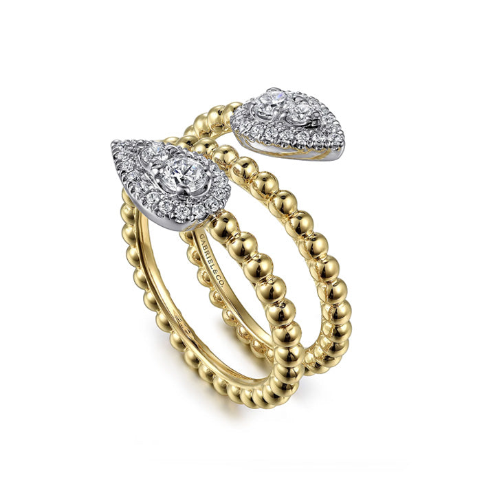 Gabriel & Co 14K White-Yellow Gold Bujukan Wrap Ring with Teardrop Diamonds - LR52359M45JJ
