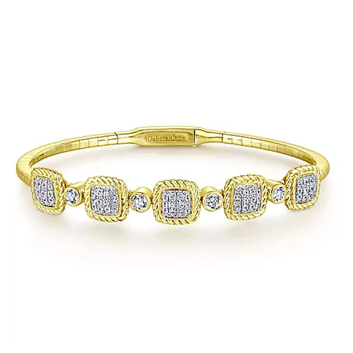 Gabriel & Co 14k Yellow Gold Bangle with Twisted Rope Pave Diamond Stations - BG4179-65Y45JJ