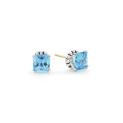 Blue topaz gemstones form these every day stud earrings. Prong-set, cushion-shape with harlequin facets. Finished with 14k gold post backing.- Sterling Silver- 14K Gold Post- Gemstone Dimension 7mm- STYLE #: 01-81166-B