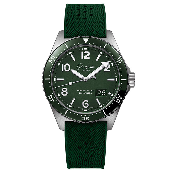 Glashutte Original SeaQ Panorama Date in Reed Green with Green Rubber Strap - 1-36-13-07-83-33