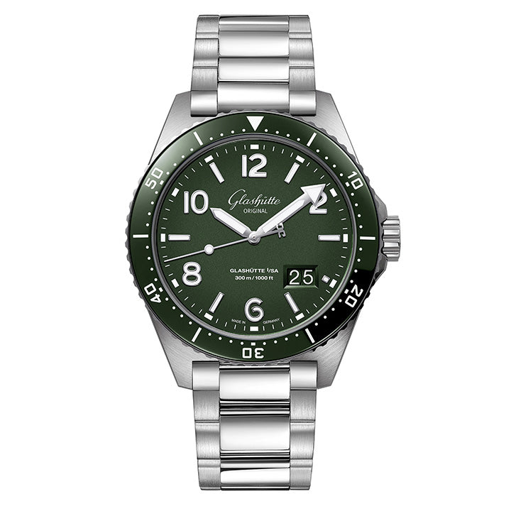 Glashutte Original SeaQ Panorama Date in Reed Green with Stainless Steel Bracelet - 1-36-13-07-83-70