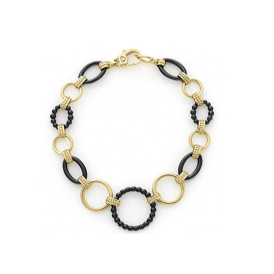 A classic bracelet with 18K gold and black ceramic round, oval and beaded links. Finished with a lobster clasp. Ideal to layer with other Caviar Gold designs.- 18K Gold- Signature Lobster Clasp- STYLE #: 05-10340-CB7