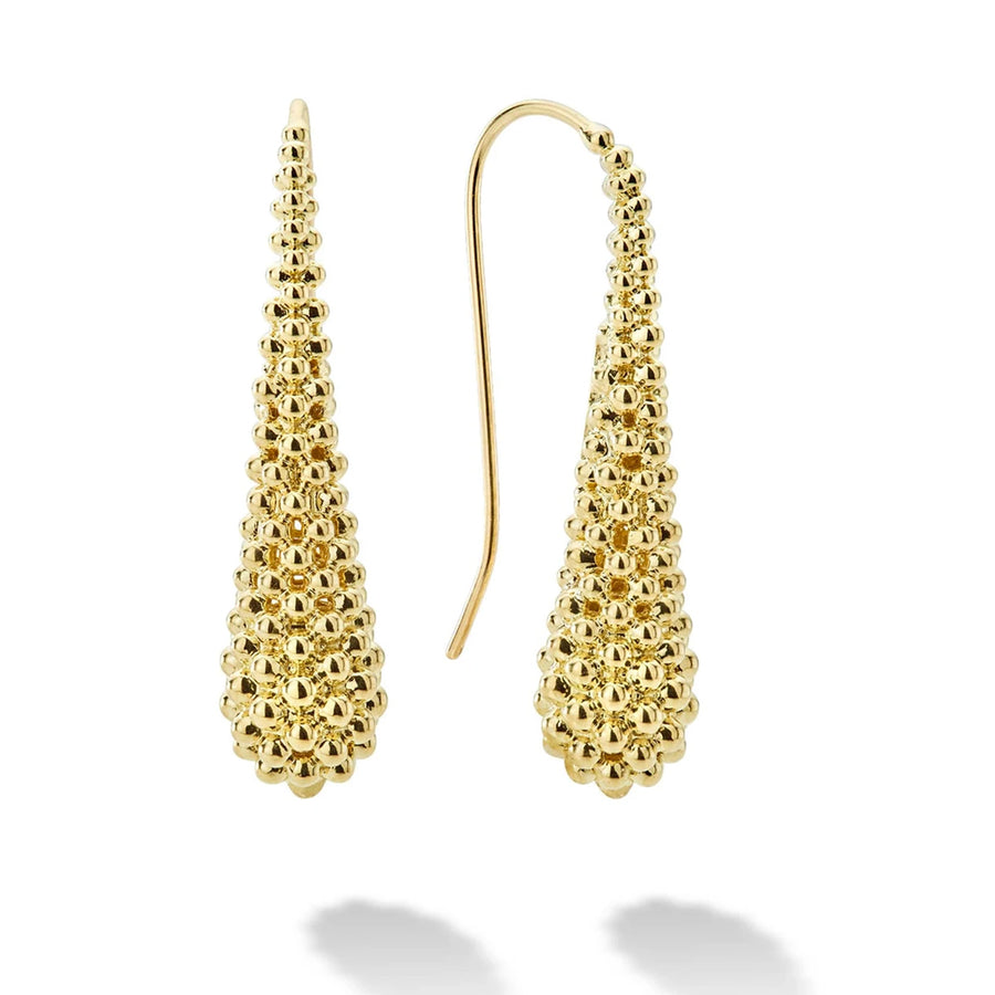 Expertly crafted 18K gold Caviar beading surrounds these classic drop earrings. Featuring a comfortable, secure French wire backs.18K GoldFrench WireDimensions 35mm x 9mmEarring Drop 35mmStyle #: 01-11002-00