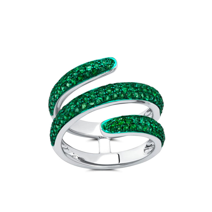 Graziela 18K Gold Green Rhodium & Emerald Coil Ring