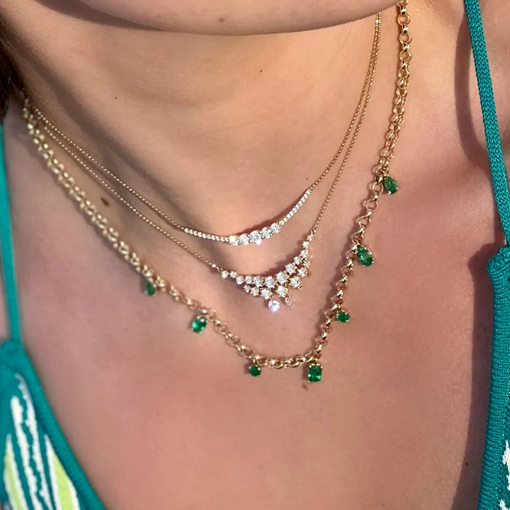 Graziela 18K Yellow Gold 5 Diamond Curved Bar Necklace