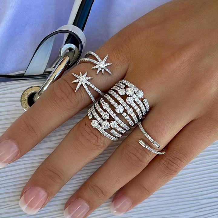 Graziela 18K White Gold Diamond Shooting Starburst Ring - STR-1011705W