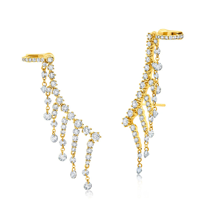 Graziela 18K Gold Floating Diamond Fringe Ear Climbers